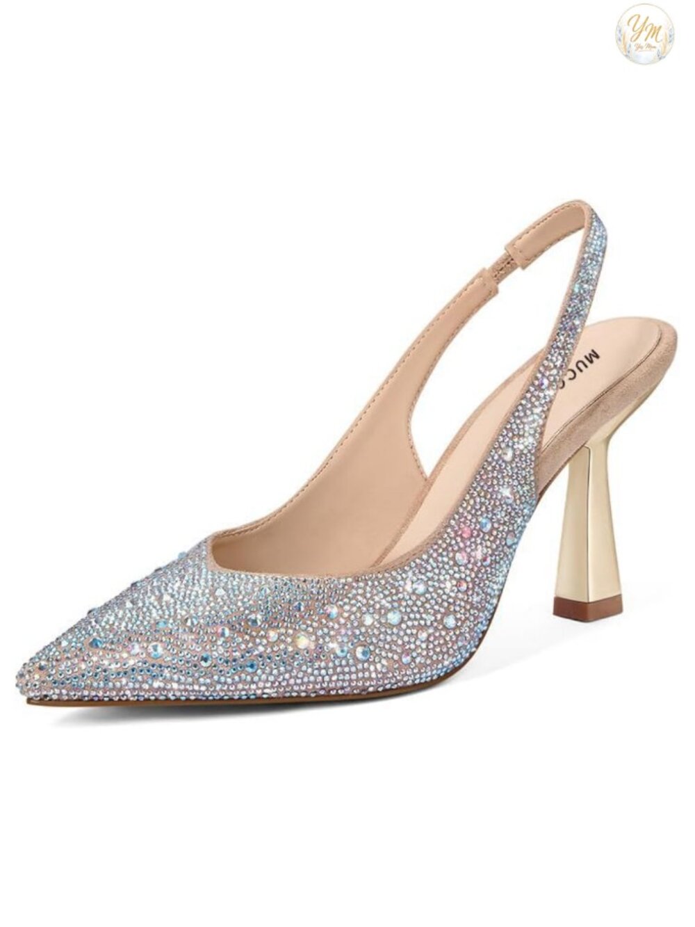 MUCCCUTE Kitten Heels for Women Rhinestones Slingback Pointe Toe Heels